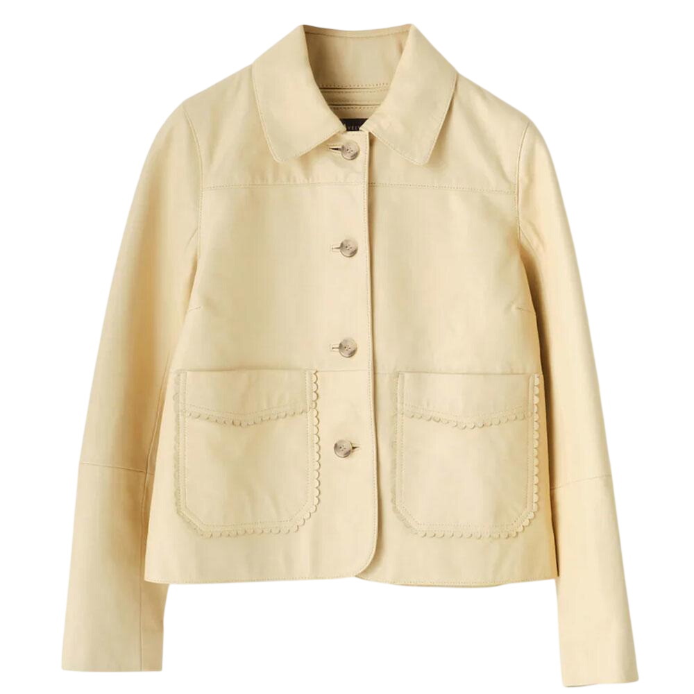 Mint Velvet Butter Yellow Leather Scallop Detail Jacket